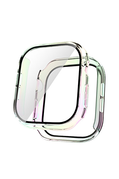 UnDePlus Apple Watch 10/11 Serisi 46mm Electroplatink Çerçeveli Parlak Kenarlı Ekran Koruyuculu Sert Kasa Kor