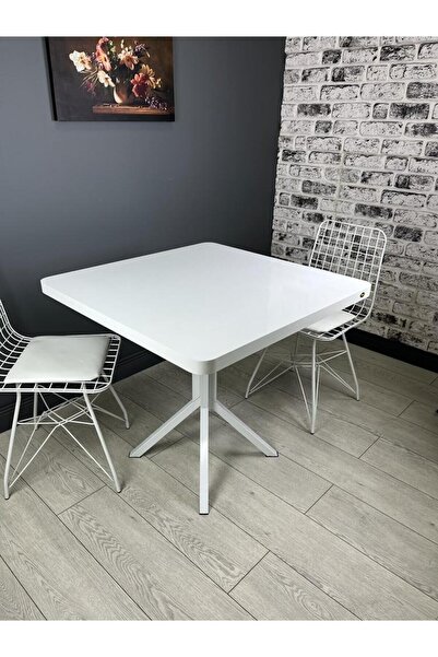 hey Roma Beyaz Mutfak Yemek Masası Balkon Masası Metal Beyaz Ayak 80 Cm