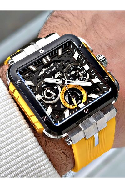Quantum Functions Active 10 Atm Waterproof Silicone Cord Yellow Color Men's Wristwatch 1102.354