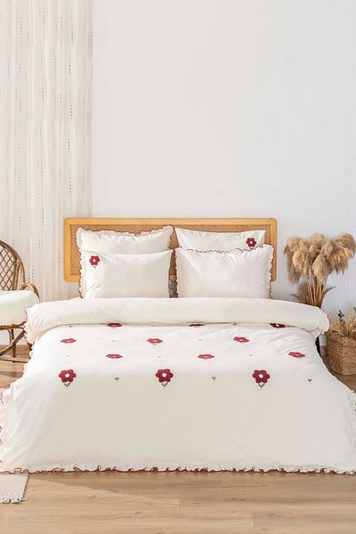 Rivaİstanbul Комплект завивка и зестра Florita Cherry Double 100% памук с бродерия