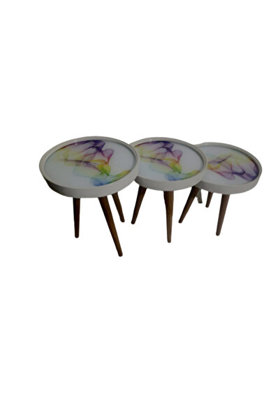 BENGİ TİCARET Zigon 19629 Sehpa Çember RENKLİ DALGA Model Kayın Retro Parlk C...