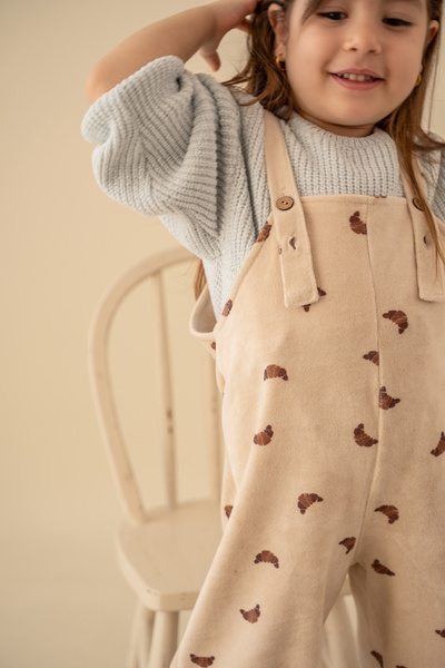 Kirazkids Croissant Printed Velvet Girl Boy Jumpsuit
