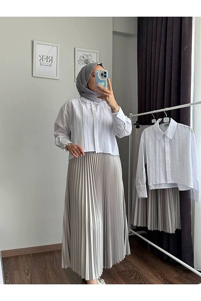 RFK Butik Light Gray Pleated Women's Skirt