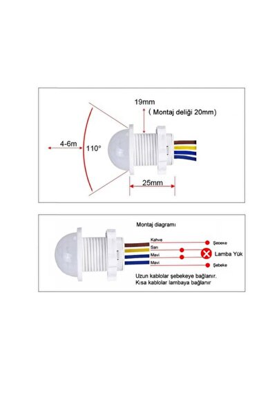 Rodevino 220V Hareket Pır Sensörü - Otomatik Lamba Sensörü