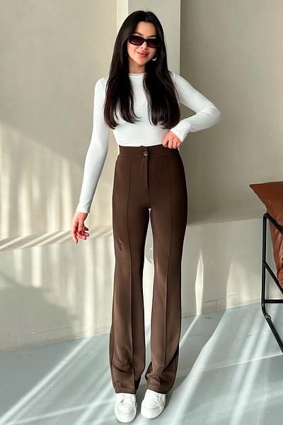 MODAGEN Braune Lycra-Palazzo-Hose mit hoher Taille für Damen