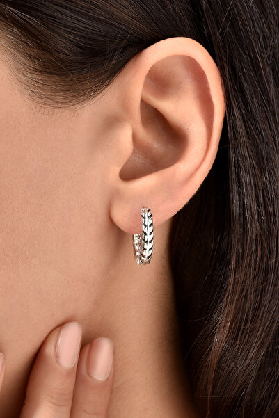 jelux silver Gümüş 925 Ayar 17 Mm Dokulu Halka Küpe