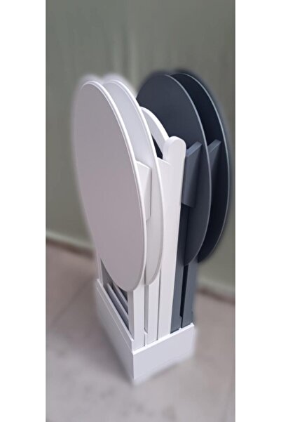 BENGİ TİCARET Zigon Çanta 90132 Oval Model Dörtlü Ahşap MDF Parlak Beyaz Gri ...