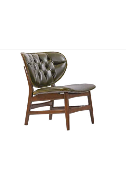 BENGİ TİCARET Sandalye 198757 Zus2128 Kapiton Kayın Retro Ayak Yeşil Ort Oturum Suni Deri Kumaş