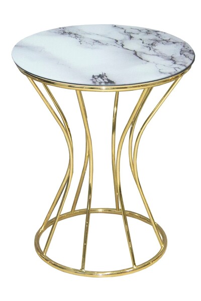 Ankara Mobilya Brc 12730 Kumsaat Fiskos Model Sehpa Model Beyaz mermer Temper Cam Gold El Yapım