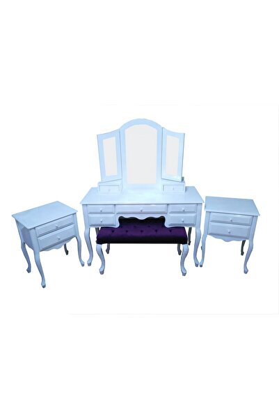 Ankara Mobilya Makyaj Masa 12548 St 7çekmece Puflu Model Takım Kayın Kayın Klasik Aslan Ayak Komodin