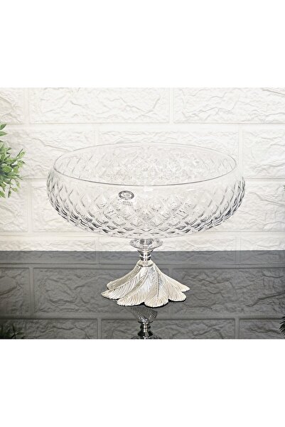 atabey home collection Lotus Crystal 24 cm Square Cutout Decor Silver Semerkand Foot Lattice Salad Bowl