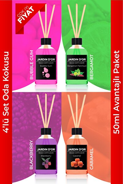 JARDIN D'OR 4'lü Çubuklu Oda Kokusu Seti - Avantajlı Paket (BUBBLE GUM-BLACKB...