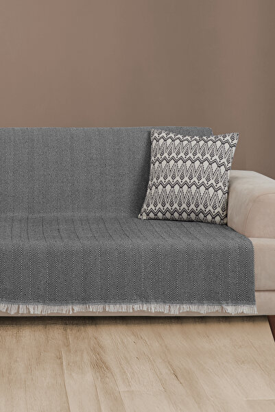 LADYNİL Black Fringed Sofa Cover - 100% Cotton, 180X210 cm Sofa Shawl