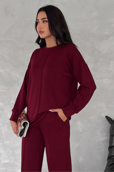novalook Burgundy Sweatshirt and Pants Set for Women