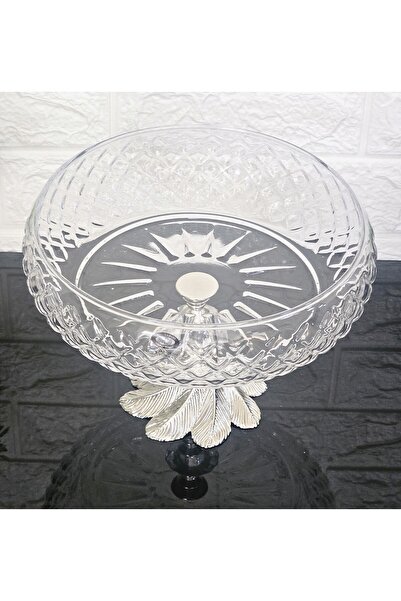 atabey home collection Lotus Crystal 24 cm Square Cutout Decor Silver Semerkand Foot Lattice Salad Bowl