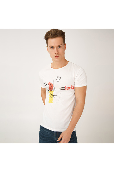 Biggdesign Faces Lucky Mens Crew Neck T-Shirt