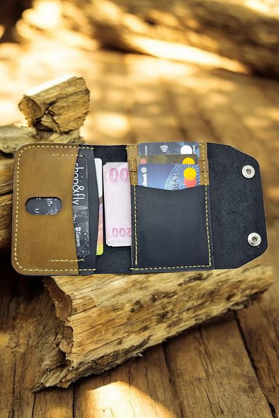 Leather Cy Selestia Camel Black Genuine Leather Men's Card Holder Wallet Handmade Leather Wallet Including Name Writing