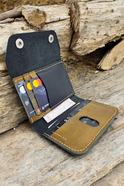 Leather Cy Selestia Camel Black Genuine Leather Men's Card Holder Wallet Handmade Leather Wallet Including Name Writing