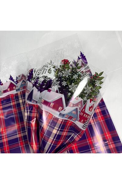 weloveis Yılbaşına Özel Ekose Desenli Çiçek Buket Kağıdı 55x55cm-10Sayfa