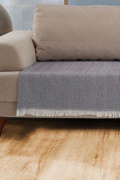 LADYNİL Seating Fringed Sofa Cover 100% Cotton 115X200Cm Black