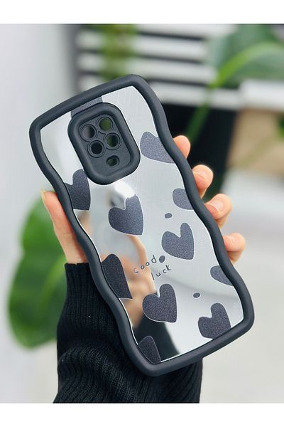 Go Aksesuar جراب سيليكون عاكس بتصميم قلب أسود متوافق مع هاتف Xiaomi Redmi Note 9s - Redmi Note 9 Pro