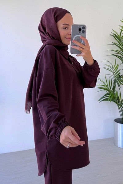 Ka Hijab Burgundy Shirt Collar Hijab Set - 2-Piece, Two Thread