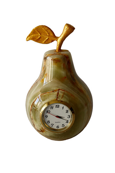 taru pasaj "Doğal Oniks Taş Armut Şeklinde Masa Saati - Dekoratif Hediyelik"