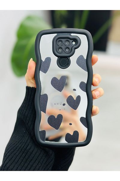 Go Aksesuar جراب سيليكون عاكس بتصميم قلب أسود متوافق مع هاتف Redmi Note 9