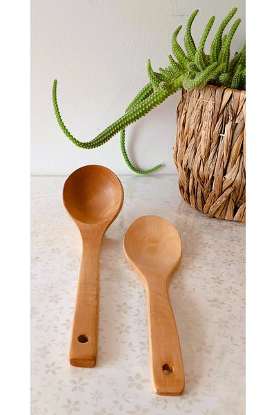 TARIK HOME Natural Wood Soup Food Ladle and Serving Spoon