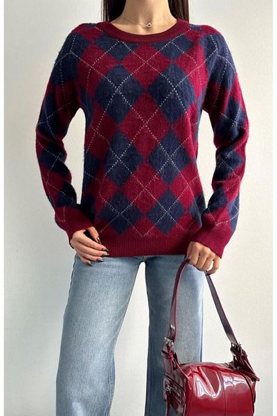 boutich Women's Baklava Patterned Sweater