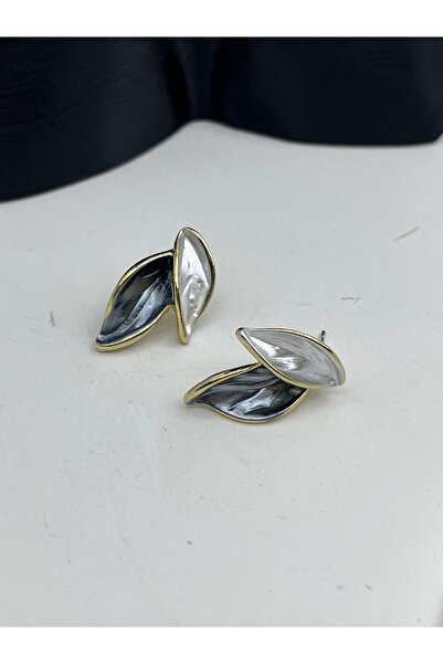 Yıldız Accessory Leaf Steel Earrings - Gold Contoured, Modern Stylish
