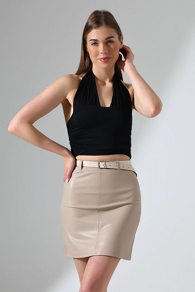 Gugus Fusta mini din piele pentru femei Trend - Top din fleece cu detaliu de curea