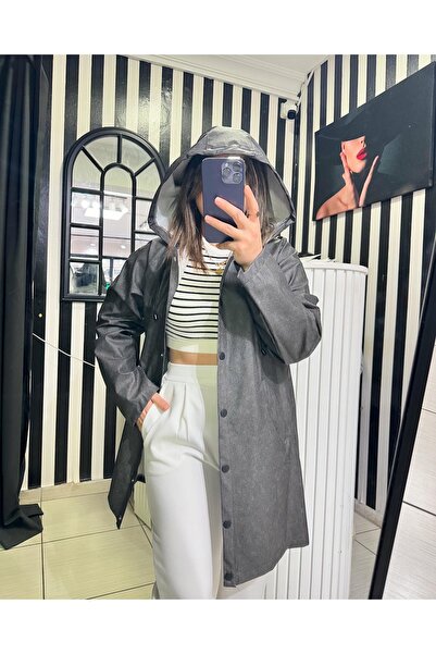 neslihansarıca yağmurluk , füme kapüşonlu çıtçıt'lı yağmurluk