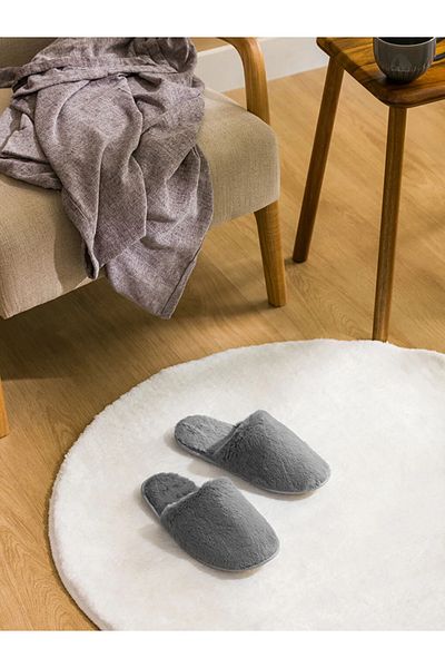 LC Waikiki Steps Γκρι Γυναικείες Λούτρινες Παντόφλες Σπιτιού