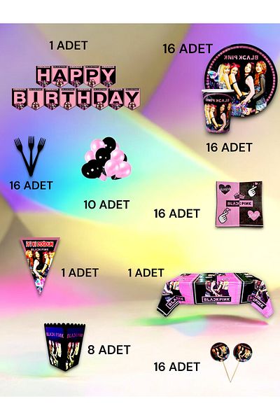 VibeHome Black Pink Themed Ultra Luxury Set for 16 - Birthday Party and Fun Events