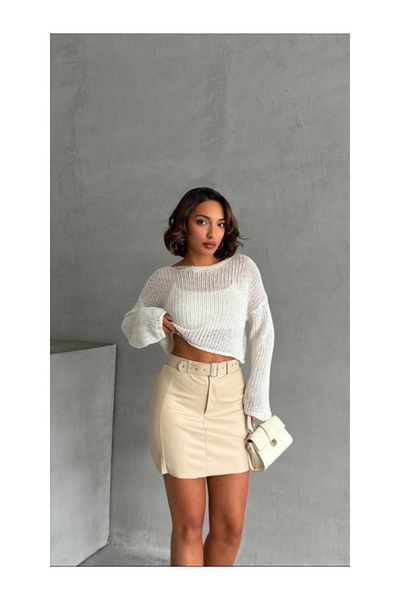 BEES JEANS Fusta mini din piele de damă cu cataramă de curea