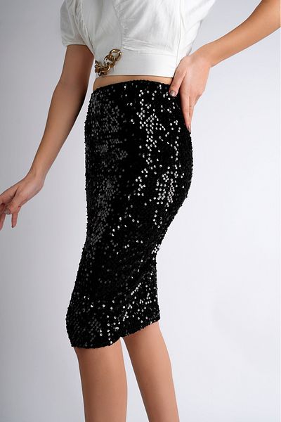 sermoda 65 Cm Peste genunchi 164 Fusta creion cu paiete Neagra
