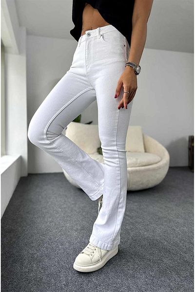 Ramrod Cocu White Flared Leg Jeans Pants High Waist Spanish Jeans Gathering