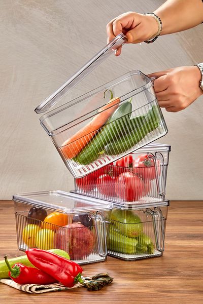 Nefiz Home Clear Refrigerator Organizer Set with Handles - Food Storage and Organizing, 3.6 Liters