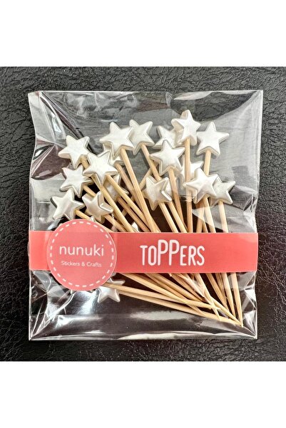 NUNUKİ Yıldız Inci Boncuklu Kokteyl Sunum Kürdanı Yılbaşı Nişan Düğün 25ad 6cm Konsept Parti Süsü Nsct0029