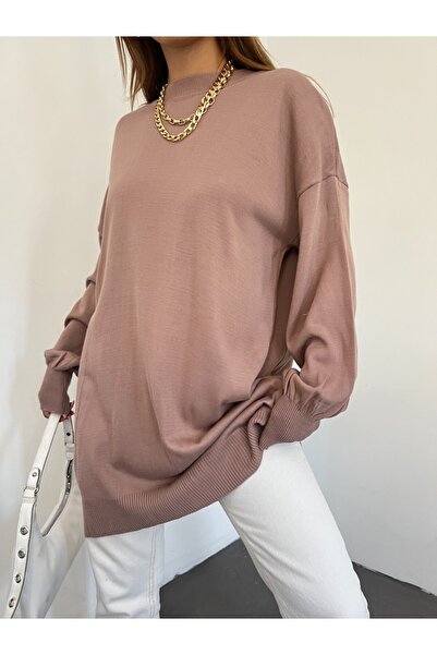 Modamorfo Plain Crew Neck Balon Sleeve Pletenwear Tunika -Suchá