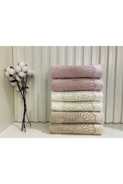 SARİNA renkli bir dünya 50X90 French Laced Dowry 6-Piece Towel