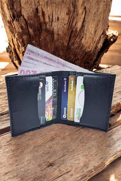 Leather Cy Orion Black Genuine Leather Men's Wallet Including Name Writing Real Leather Handmade Wallet
