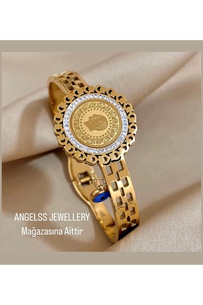 ANGELSS JEWELLERY Zirkon Taşlı Çeyrekli Altınlı Kelepçe Bileklik (ALTINLI TAŞ...