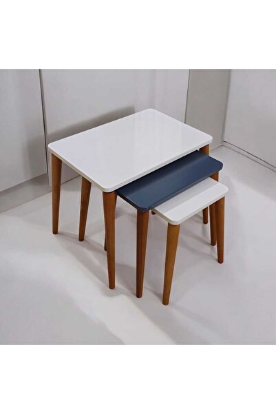 Babysoft Sofia Serisi 3'lü Beyaz Antrasit Zigon Sehpa 1.sınıf MDF Lake Boyalı