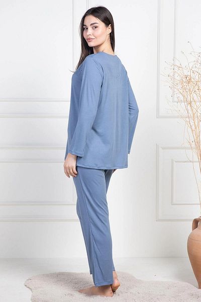 Mecit Pijama Μπροστινό κουμπί, μακρυμάνικο, τσέπη, γυναικείο σετ πιτζάμες, δαντέλα γιακά, βαμβάκι & βισκόζη