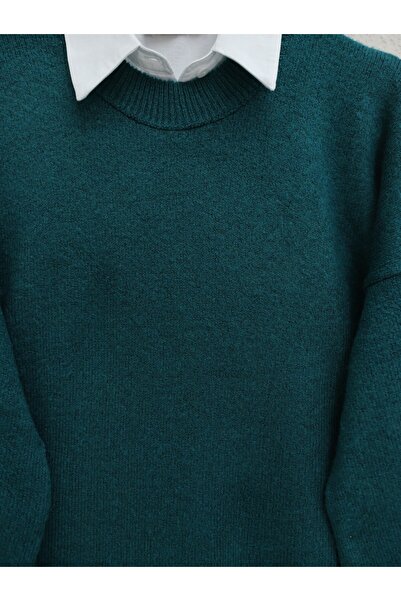 Modamorfo Πουλόβερ με στρογγυλή λαιμόκοψη με μανίκια μπαλόνι -Σμαραγδί