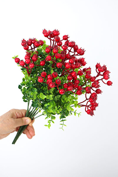 Yapay Çiçek Deposu Yıl Başı Süsü Köpük 5li Kokina Nar Demeti Kırmızı