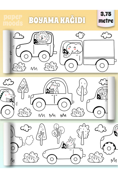 papermoods Hayvanlarla Yolculuk Temalı 3,75 Metre Rulo Boyama Kağıdı - Bebek Ve Çocuklar Için Eğitici Aktivite