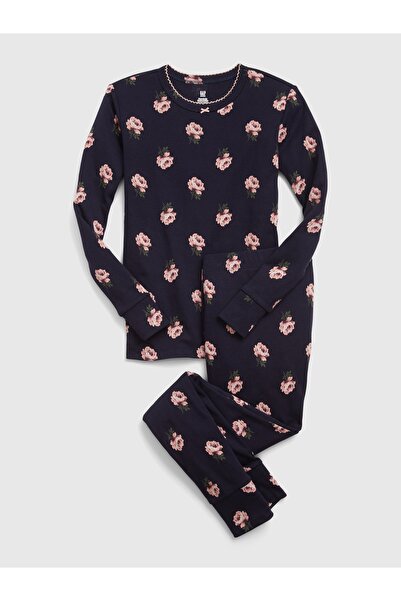 GAP Kız Çocuk Lacivert %100 Organik Pamuk Desenli Pijama Takımı